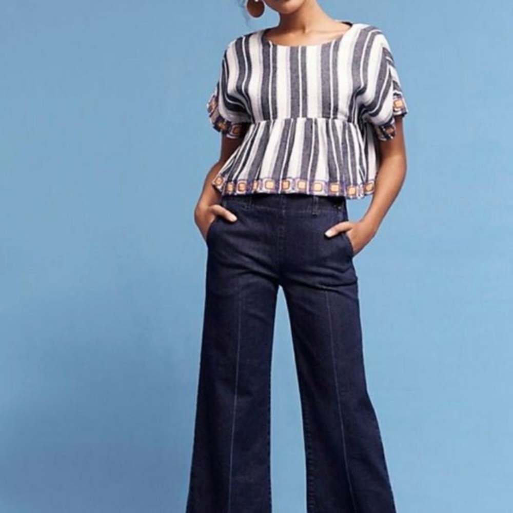 Anthropologie Maeve Embroidered Peplum Top
